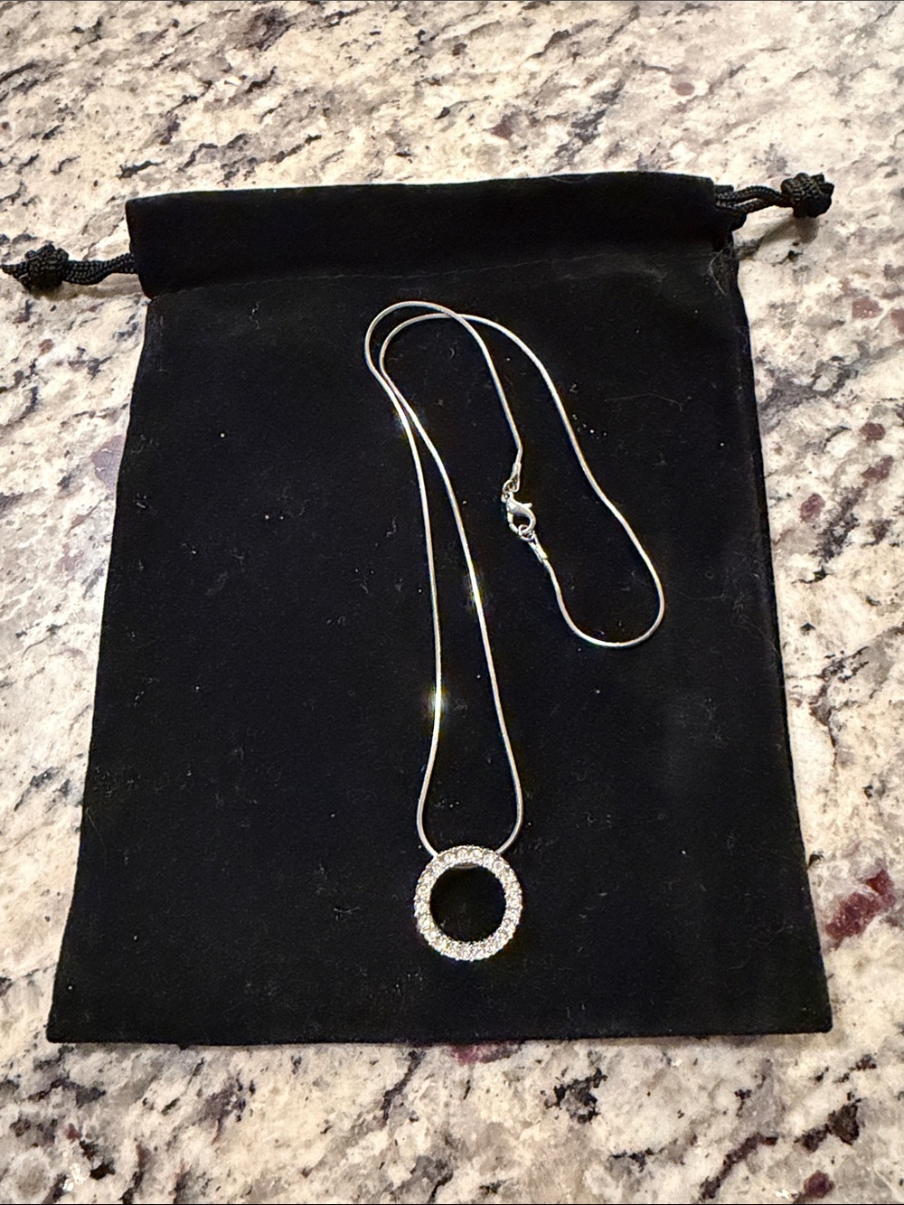 Silver Crystal Circle Pendant Necklace - Women Jewelry